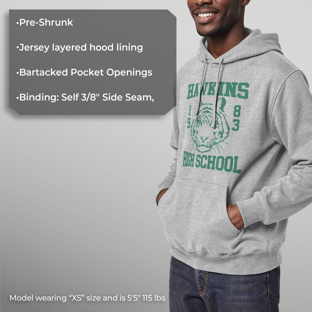 Netflix Men's Stranger Things Hawkins High School Tiger 1983 Pull Over Hoodie Athletic Heather 2X Large