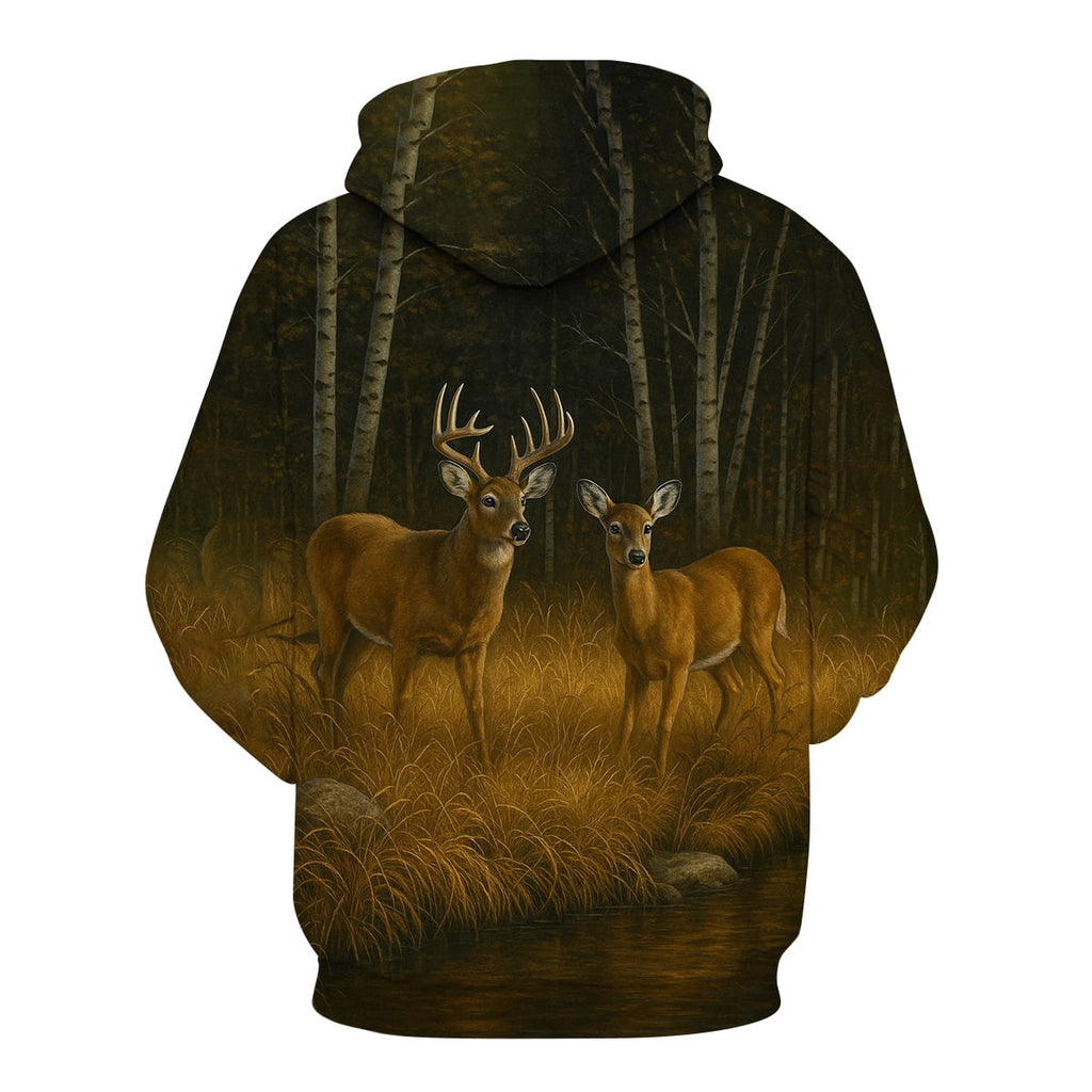Rebaike Men's & Women's Deer Couple Hoodie 3D Forest Buck and Doe Pullover Sweatshirt