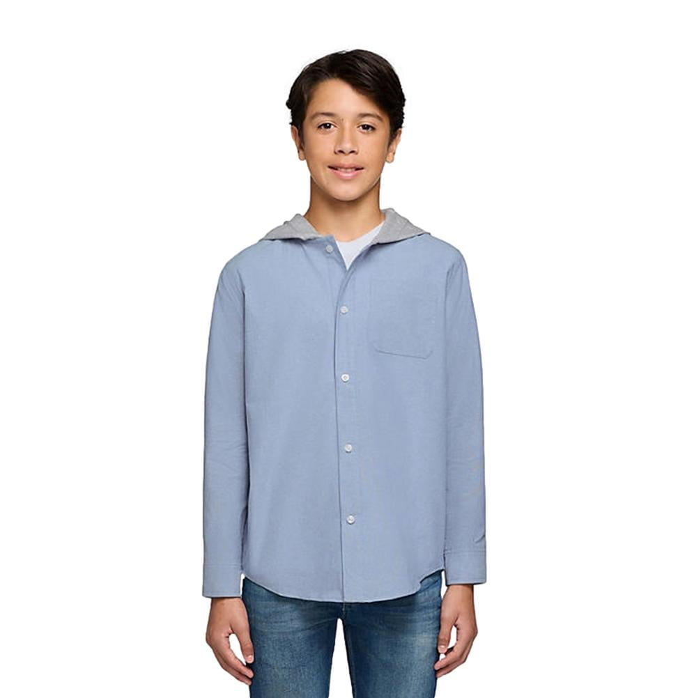 Lucky Brand Boys Hooded Woven Shirt in Blue Size Medium 8