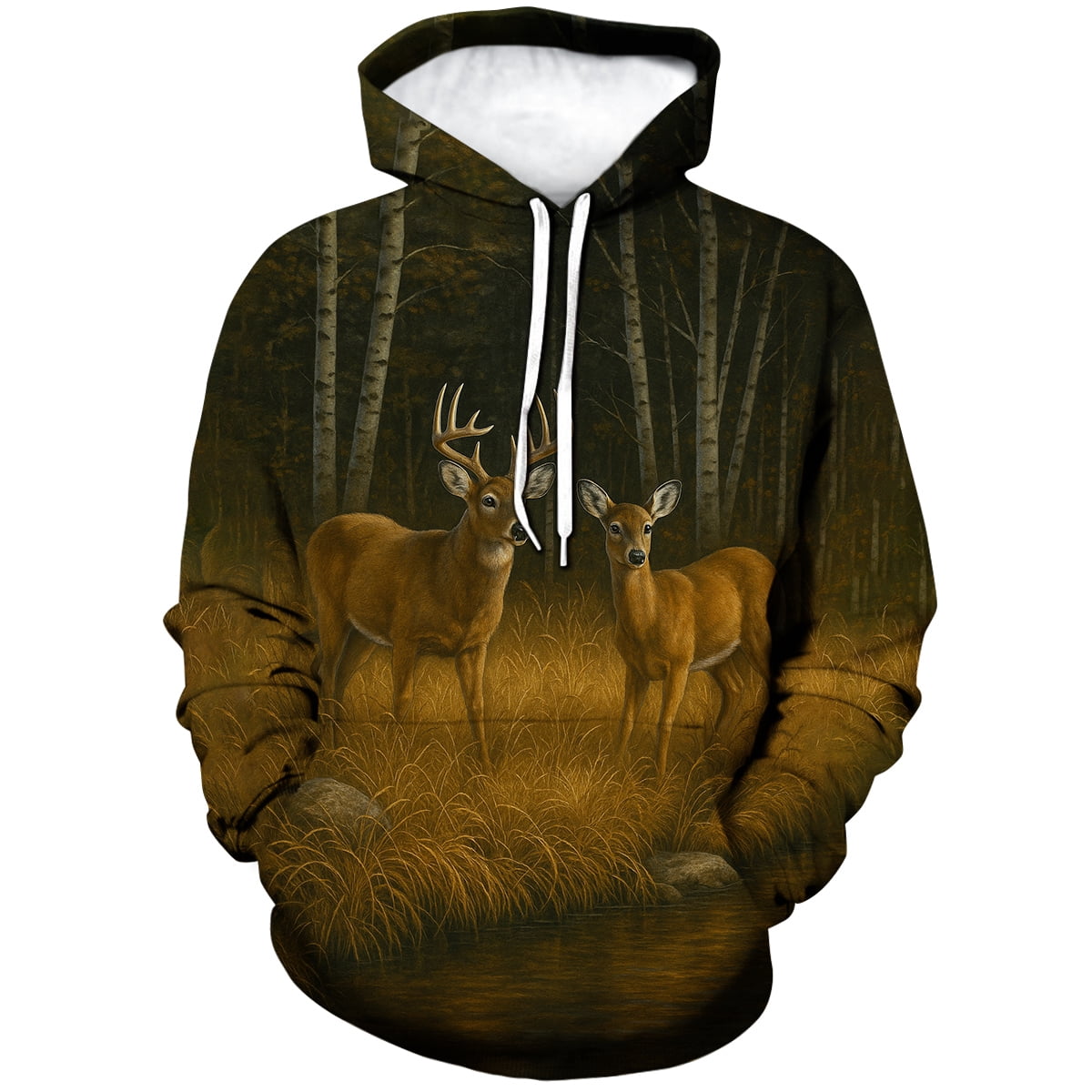 Rebaike Men's & Women's Deer Couple Hoodie 3D Forest Buck and Doe Pullover Sweatshirt